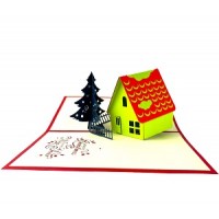 Handmade 3D Pop up Christmas Card Merry Xmas Happy New Year Tree Farmhouse Cottage Seasonal Greeting Celebrations Card